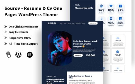 Sourov - Özgeçmiş ve Cv Tek Sayfa WordPress Teması