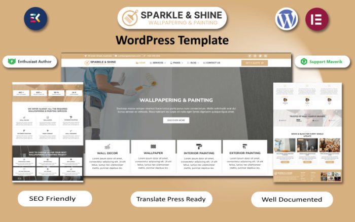 Sparkle & Shine – Duvar Kağıdı ve Boyama Hizmetleri WordPress Elementor Teması