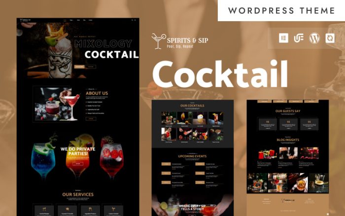 Spirits & Sip - Kokteyl Salonu & Barmen WordPress Elementor Teması