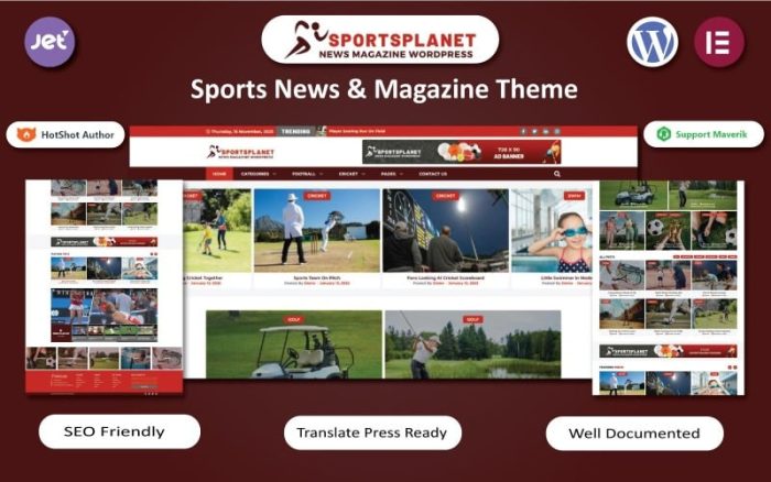 Sports Planet - Haberler ve Dergi WordPress Elementor Teması