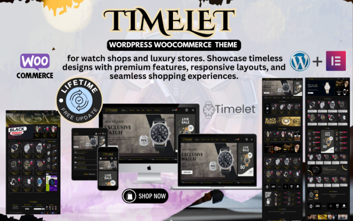 Timelet - Lüks Saat E-Ticaret Elementor WooCommerce Teması