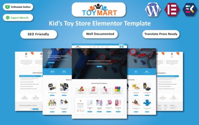 Toy Mart - Çocuk Oyuncak Mağazası WordPress Elementor Teması