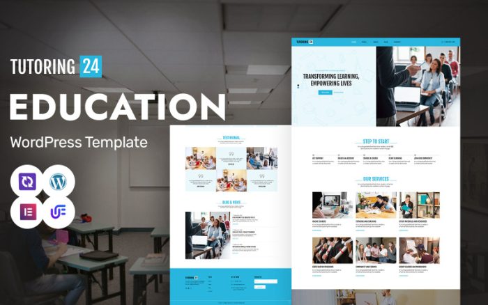 Tutoring 24 - Eğitim Platformu ve Öğrenme Platformu WordPress Elementor Teması