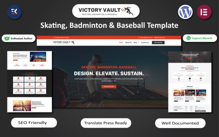 Victory Vault - Paten, Badminton ve Beyzbol WordPress Elemnetor Teması