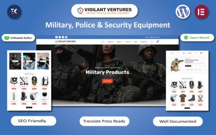 Vigilant Ventures - Askeri, Polis ve Güvenlik Ekipmanları Elementor WooCommerce Teması