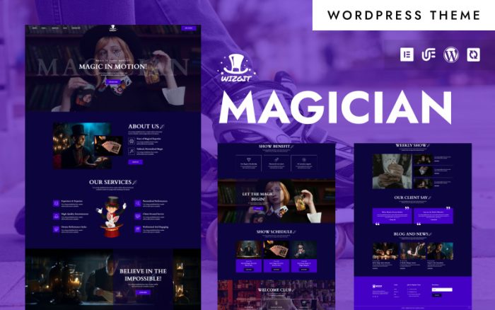 Wizgit - Sihirbaz, Sihirbazlık Hileleri ve Sirk Göstericisi WordPress Elementor Teması