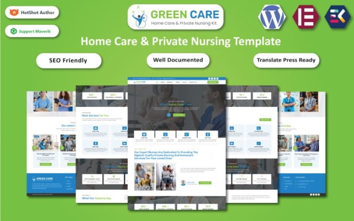 Yeşil Bakım - Evde Bakım ve Özel Hemşirelik WordPress Elementor Teması
