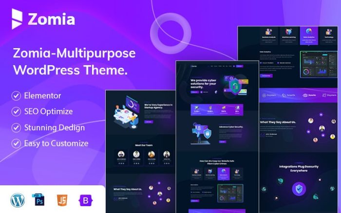 Zomia - Siber Güvenlik Hizmetleri Elementor WordPress Teması.
