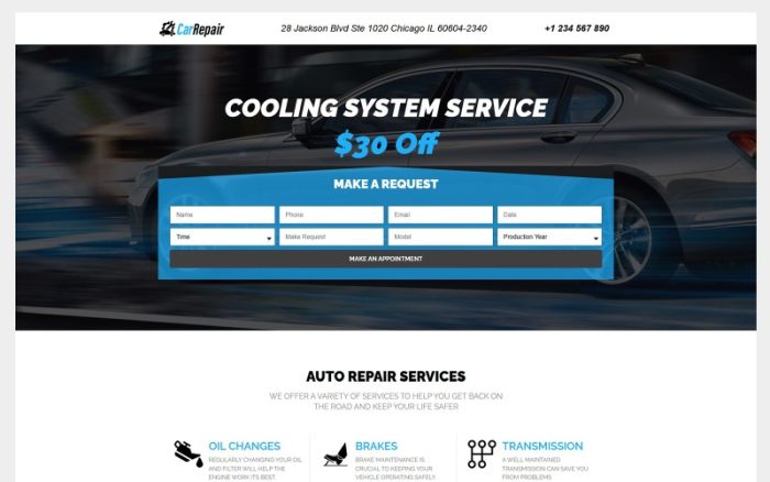 CarRepair - Tek Sayfa Oto Tamir Atölyesi Elementor WordPress Teması