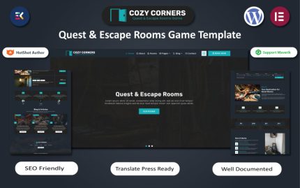 Cozy Corners - Quest & Escape Rooms Oyunu WordPress Elementor Teması