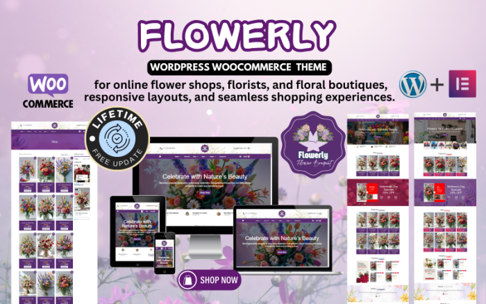 Flowerly - Çiçek Mağazası Elementor WooCommerce Mobil Uyumlu Tema