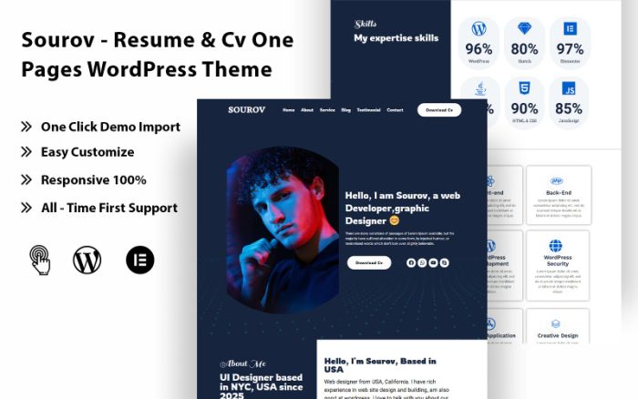 Sourov - Özgeçmiş ve Cv Tek Sayfa WordPress Teması